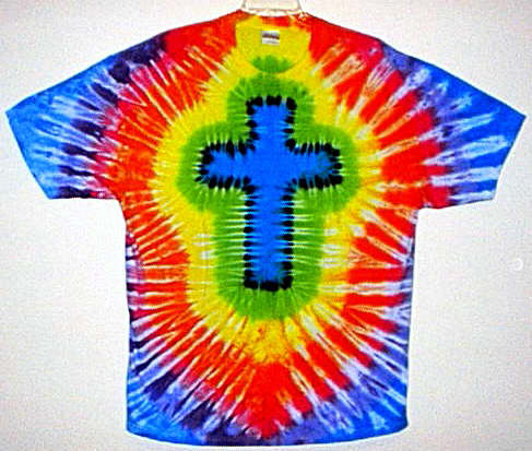 Rainbow Jet Feathered Cross Tiedye tees