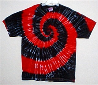 Jet Black and Fire Red. All our Tie-dyes are available in Hanes Beefy T-s and Gildan Ultra Cotton PFD t-shirts